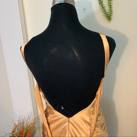 Dina Barel Soft Gold Tone Silk Flattering Dress - Picture 8 of 16